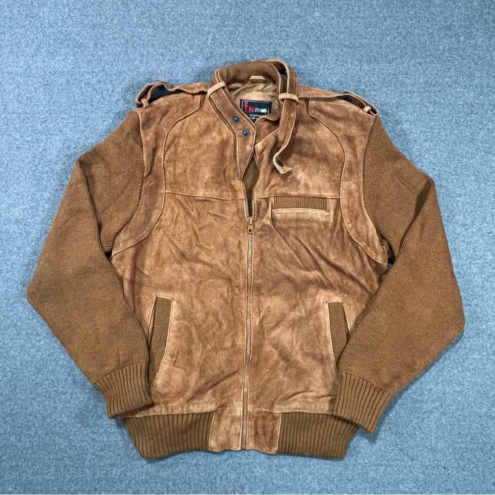 Vintage 80s In Crowd by Celebration Brown Suede & Knit Sweater Jacket Size Large